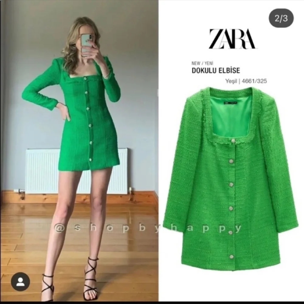Zara Green Textured Tweed Dress - Picture 3 of 7